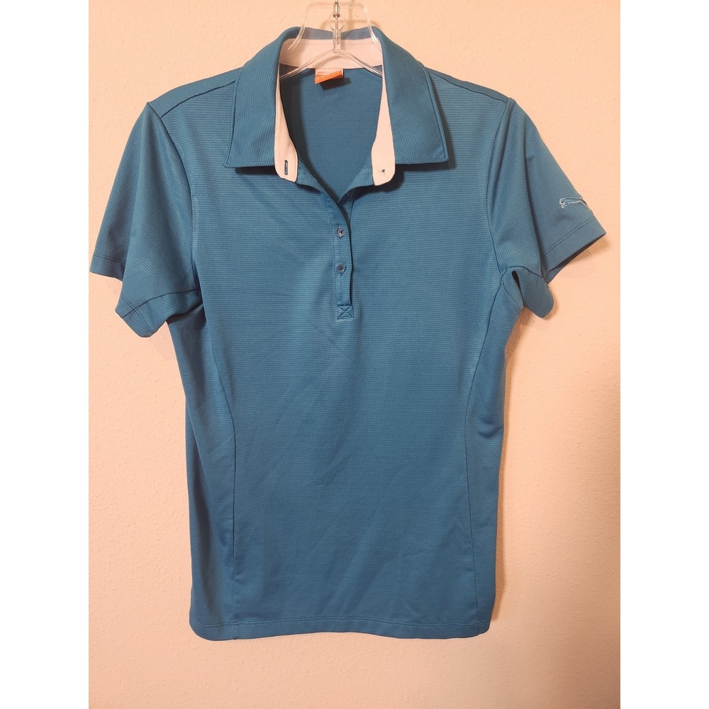 Puma Sport Golf Leisure Polo Women's Short Sleeve Blue Medium Embroidered Logo